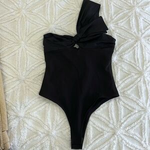 Zara black bodysuit with asymmetric neckline and bow size medium